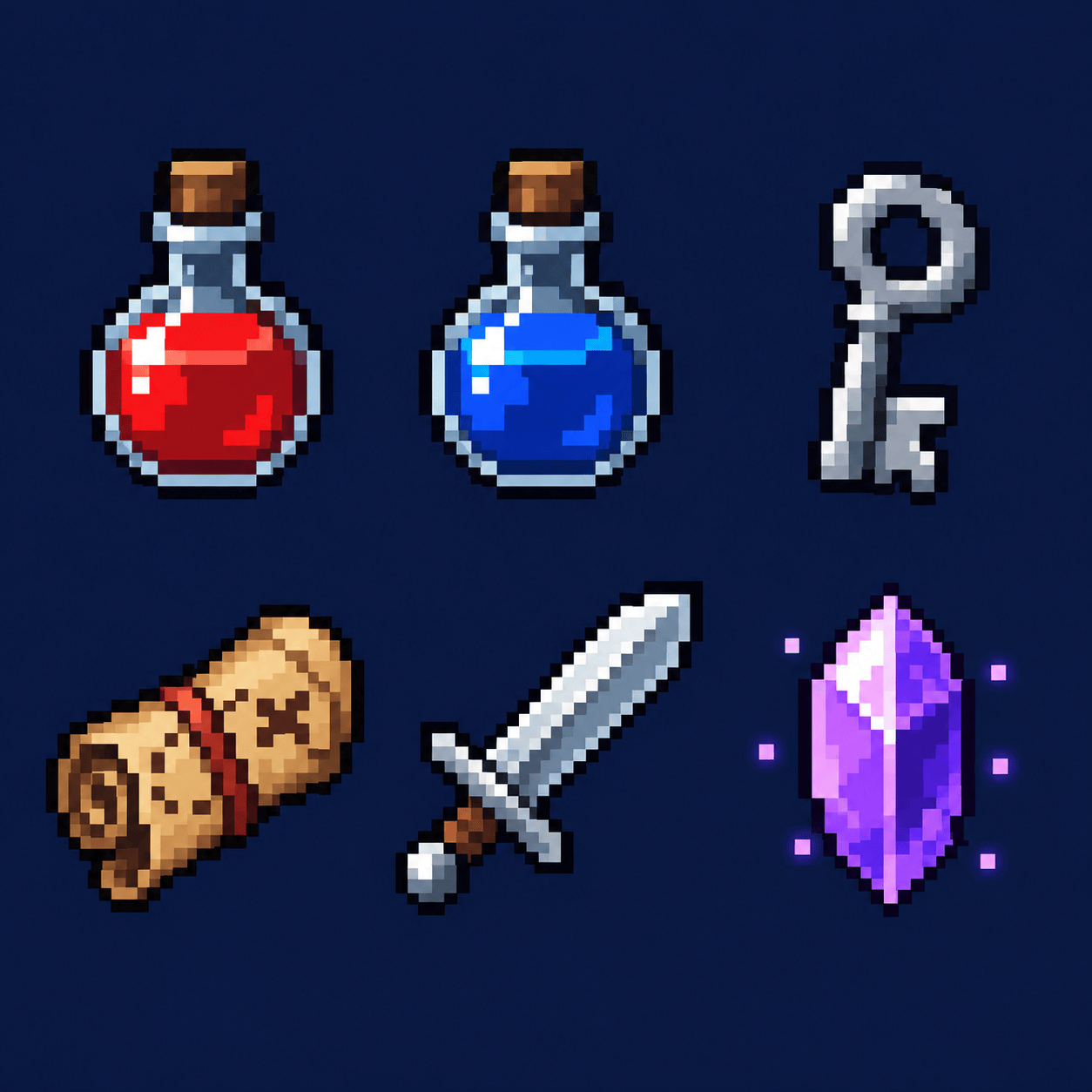 AI pixel art RPG icons