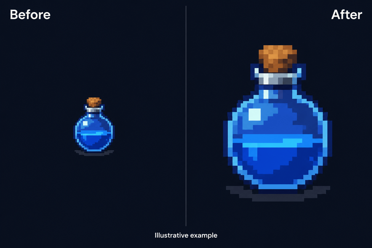 Pixel art icon enlargement comparison