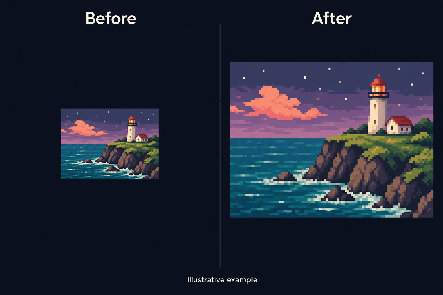 Retro pixel art landscape enlargement