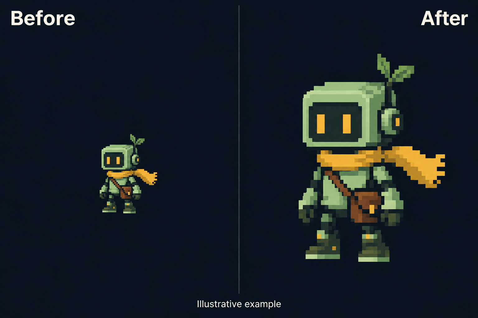 Pixel art sprite enlargement comparison