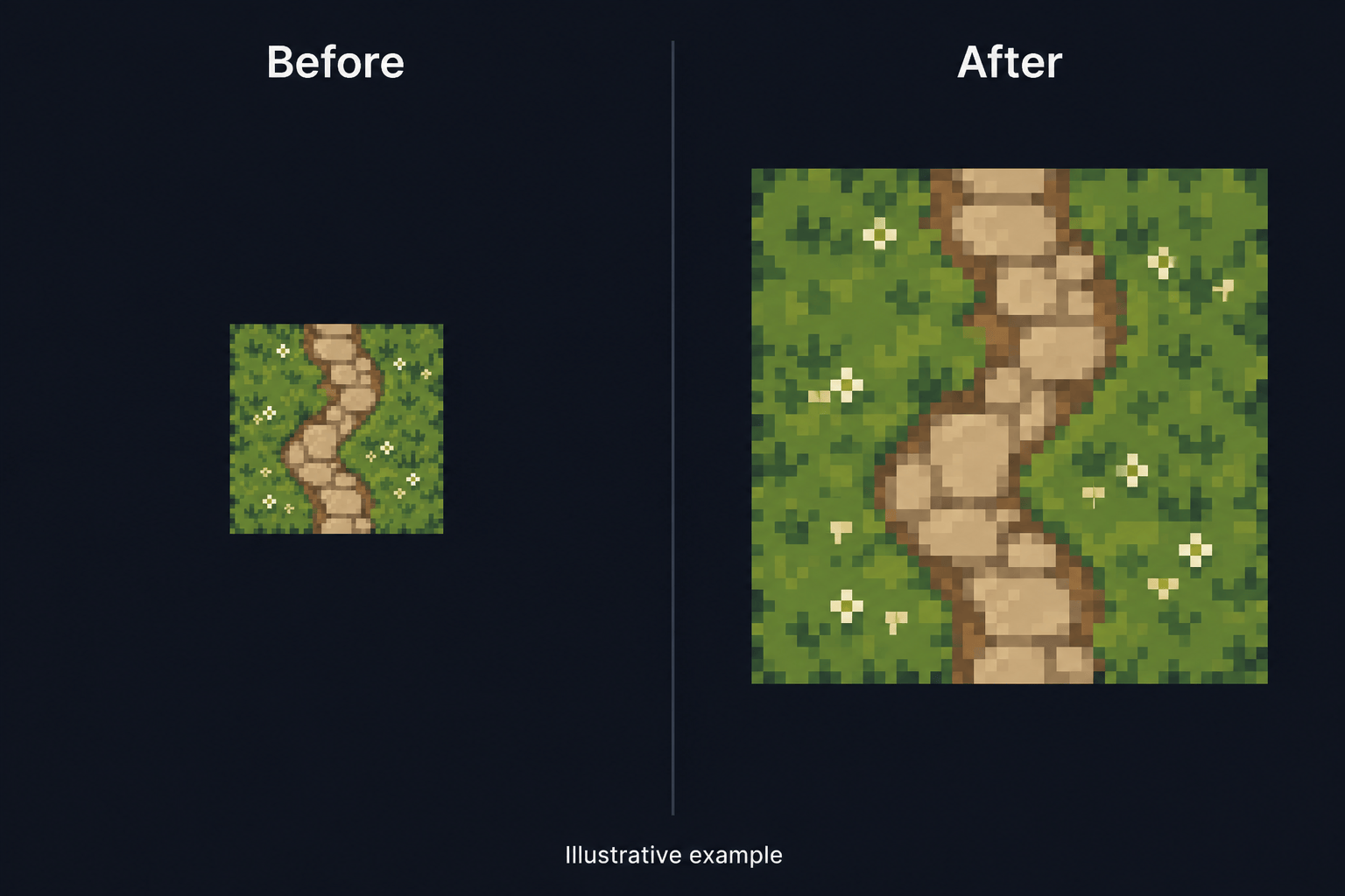 Pixel art tile enlargement comparison