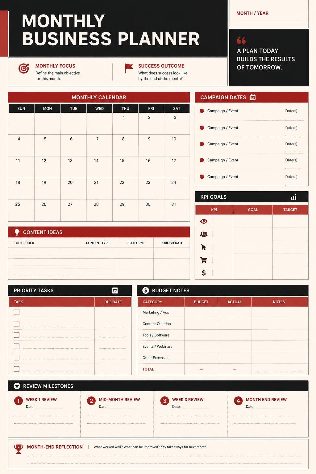 AI planner monthly calendar
