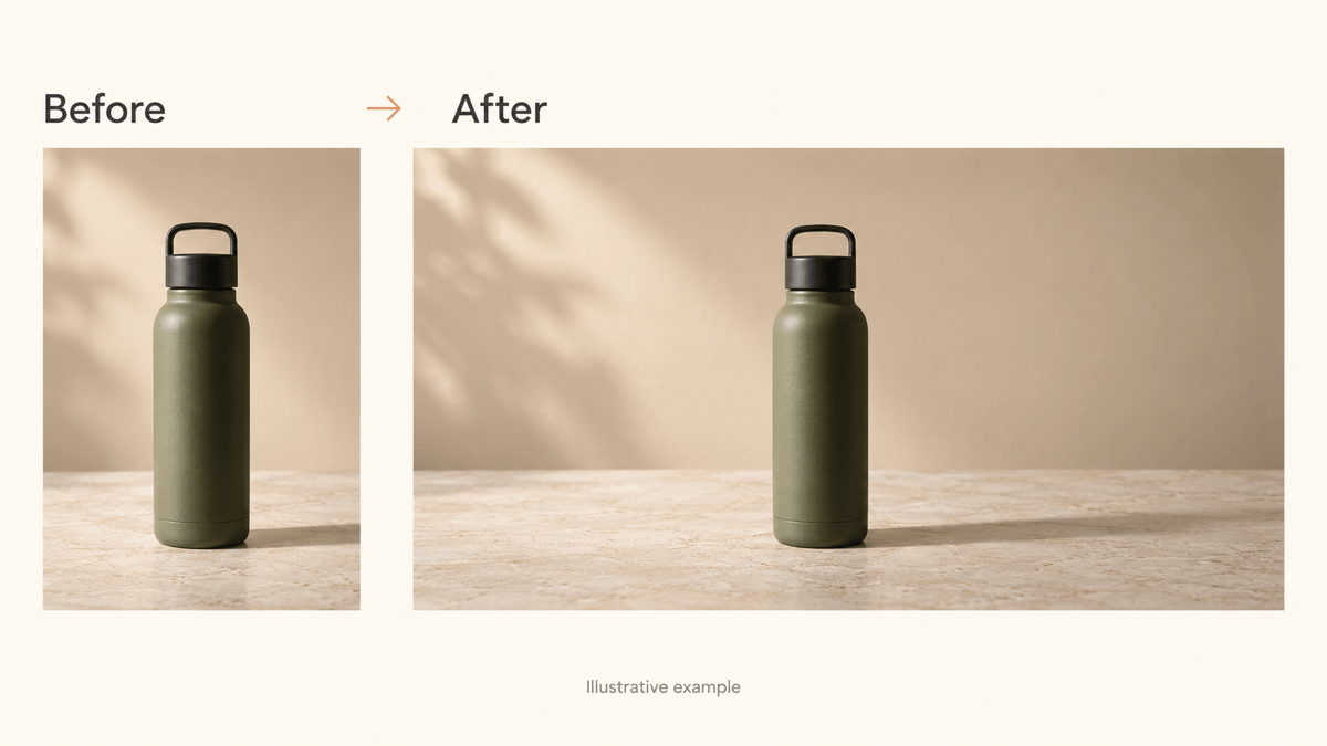Product photo extended into a landscape layout