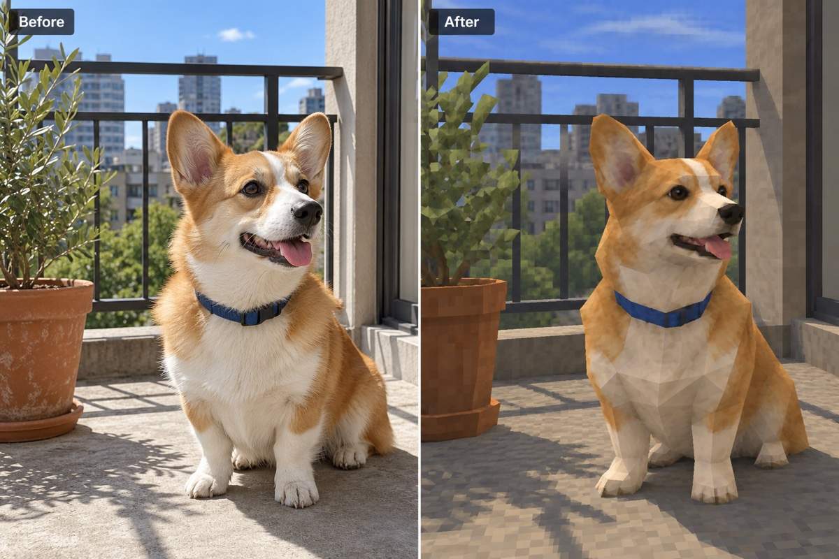 Dog before and after PS2 filter