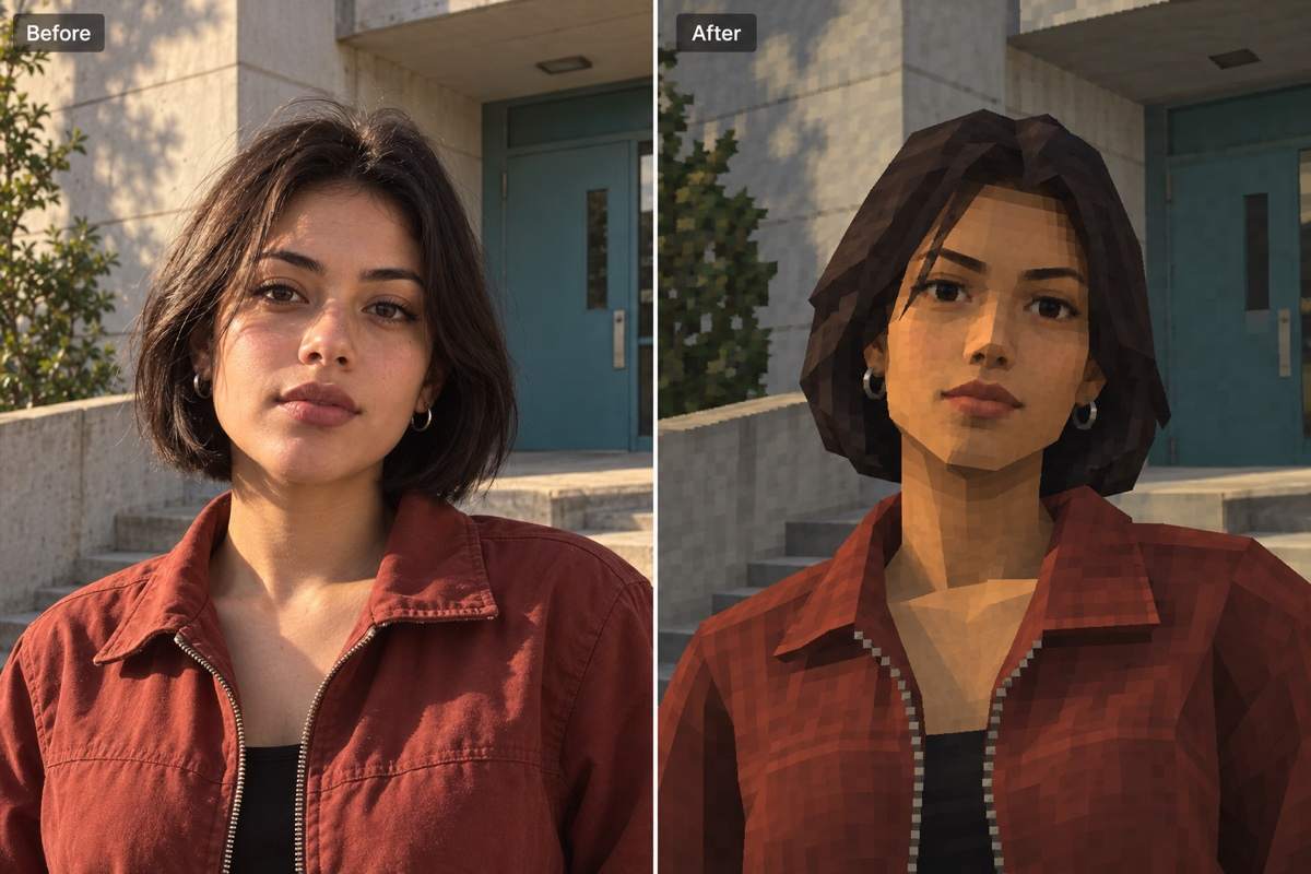 Portrait before and after PS2 filter