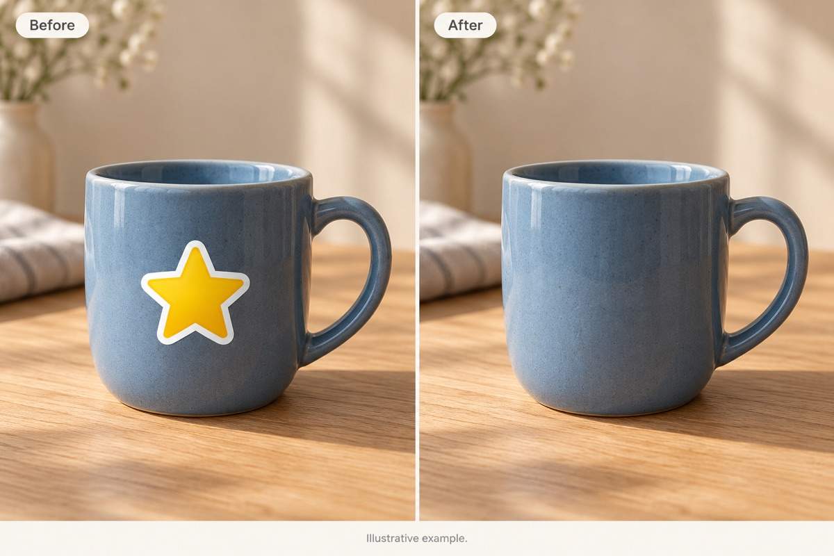 AI sticker removal on ceramic mug