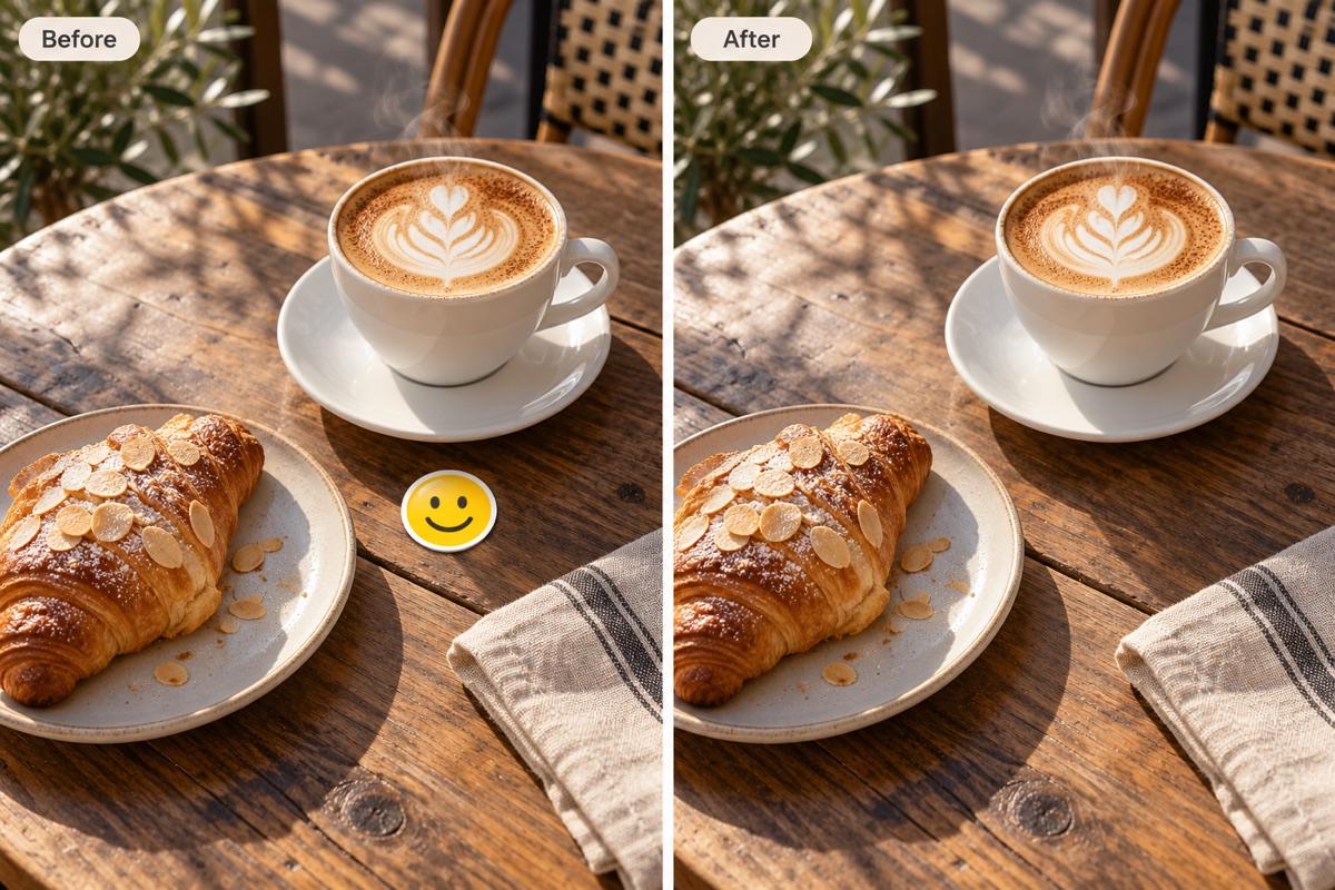 Smiley removal from cafe photo