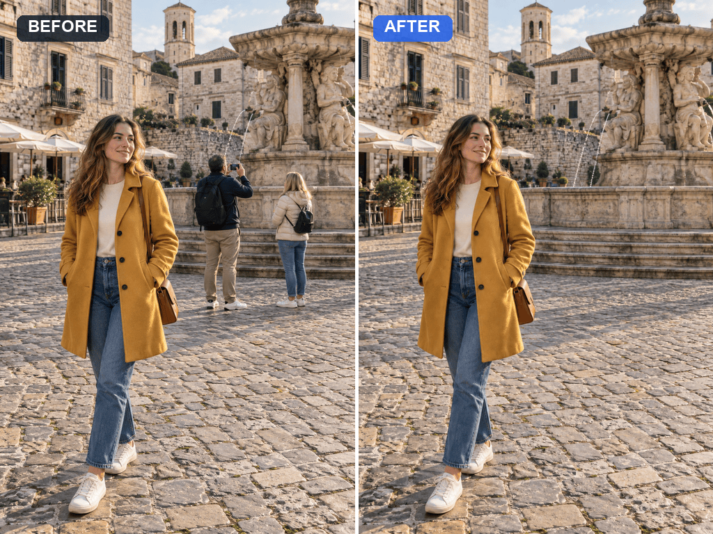 AI removes tourists from photo