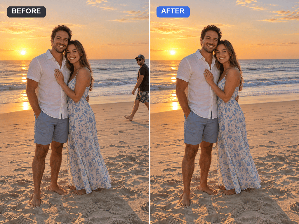 Remove photobomber from beach photo
