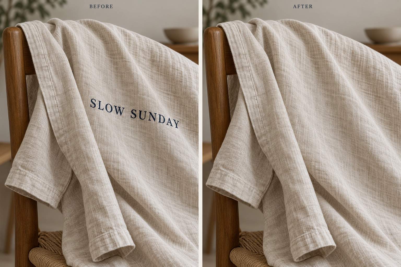 AI caption removal on fabric texture