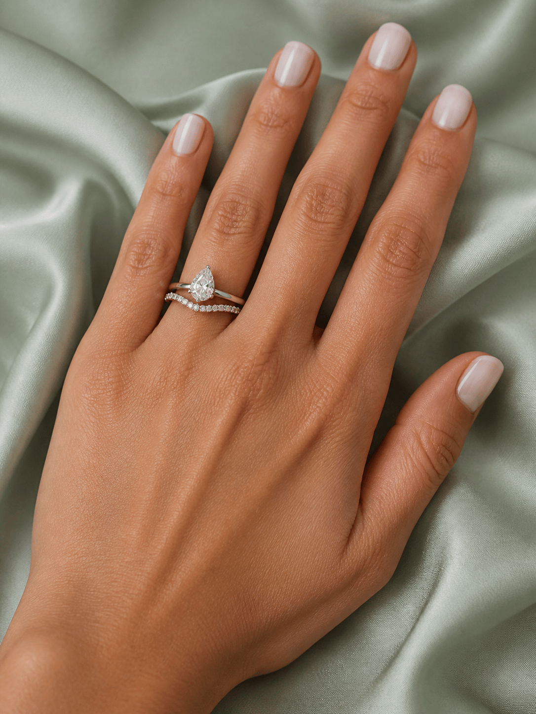 Ring stack virtual try on with an engagement ring and wedding band