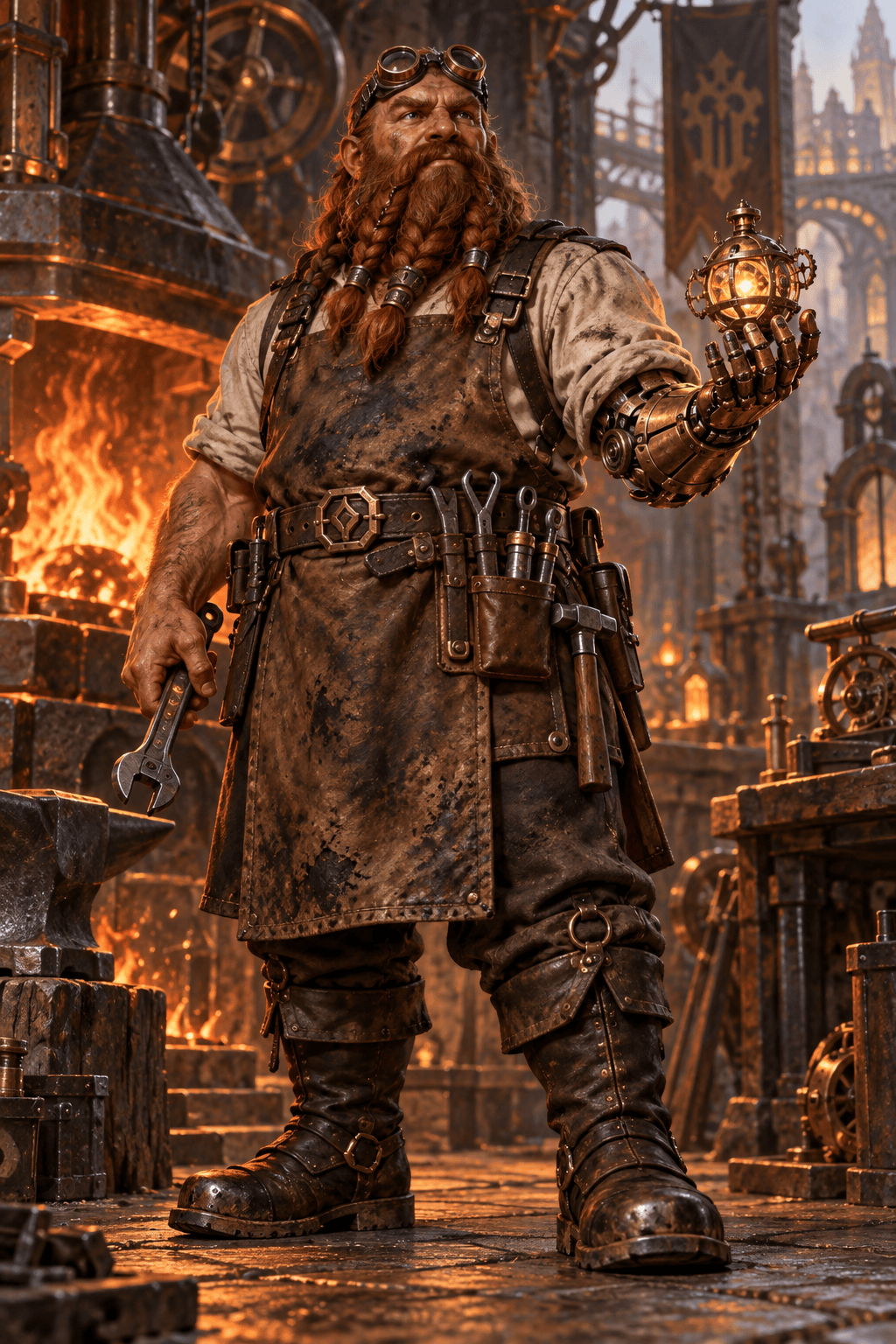 AI RPG dwarf artificer full-body art