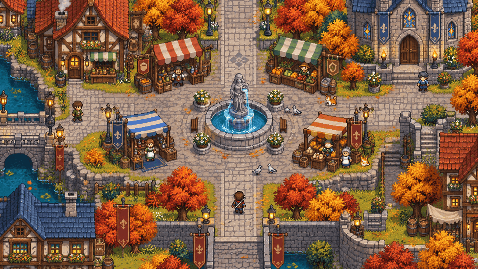 Pixel art RPG town generated with AI