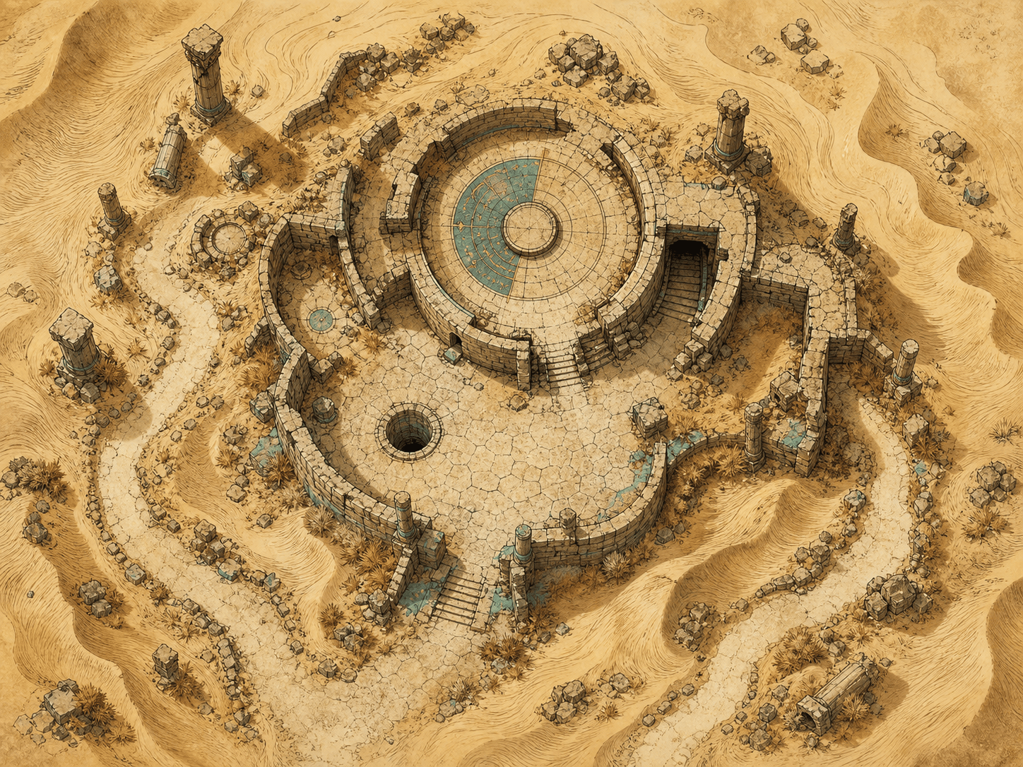 RPG battle map desert ruins