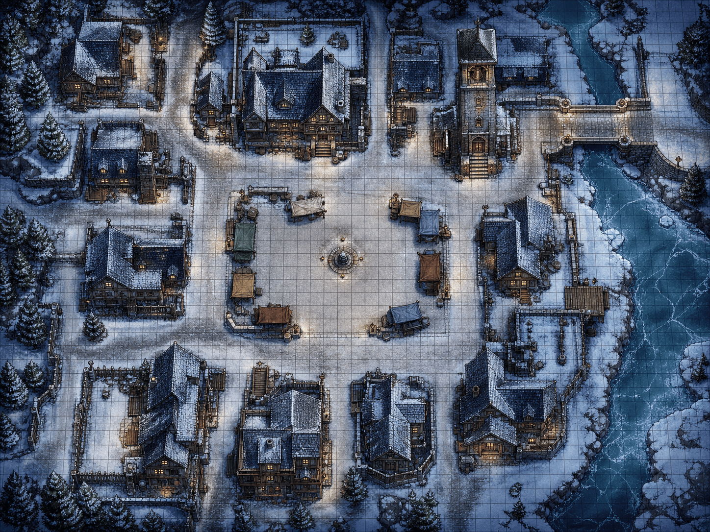 Printable RPG map winter village