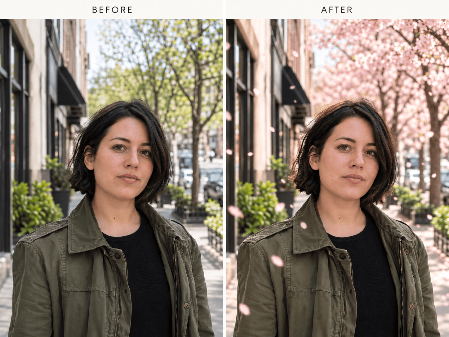 Sakura filter portrait before and after