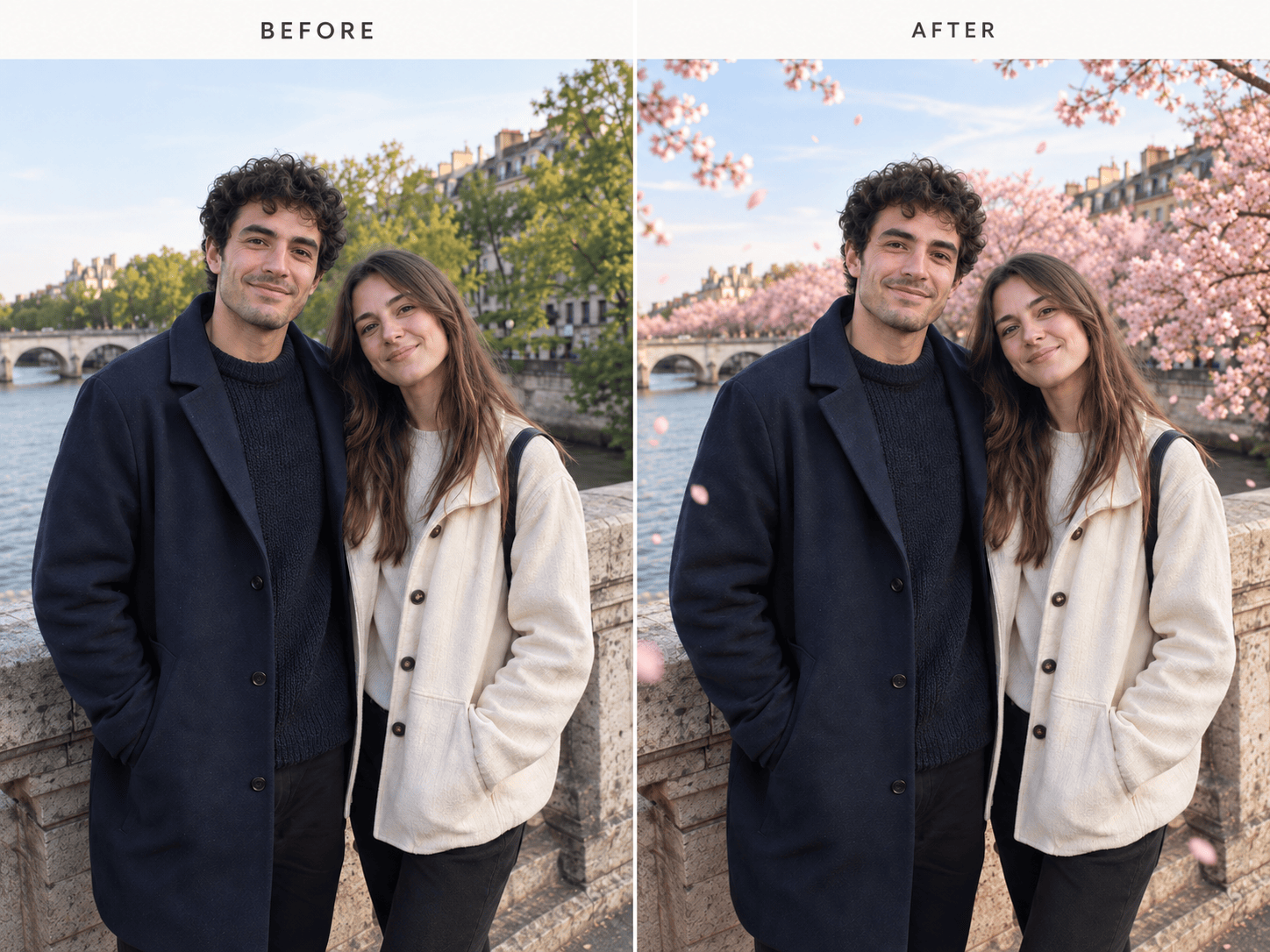 Sakura petals couple photo transformation