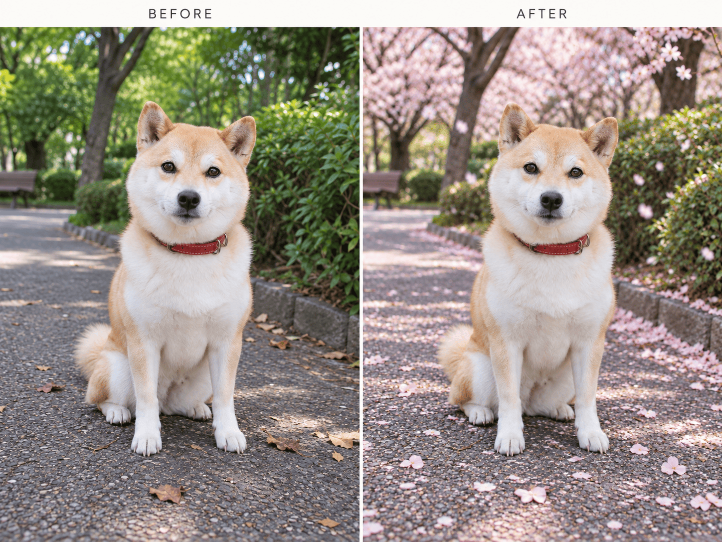 Cherry blossom pet photo before after
