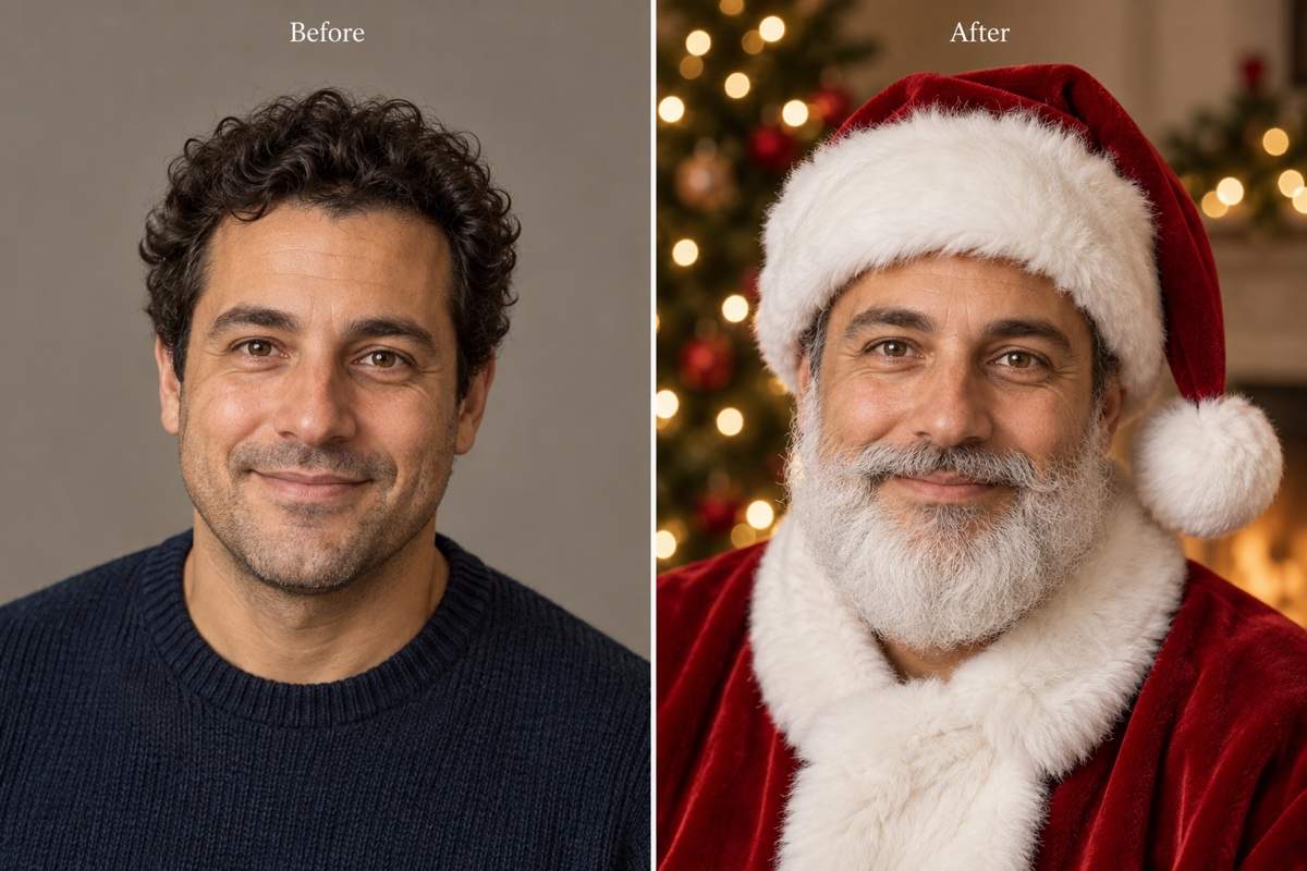 Classic Santa portrait before and after