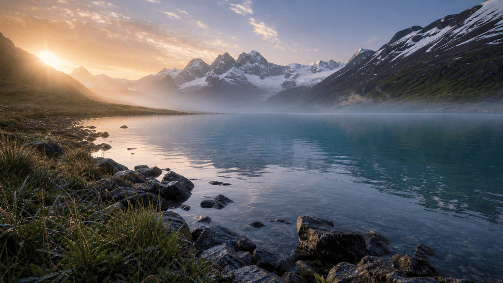 AI alpine dawn scenery