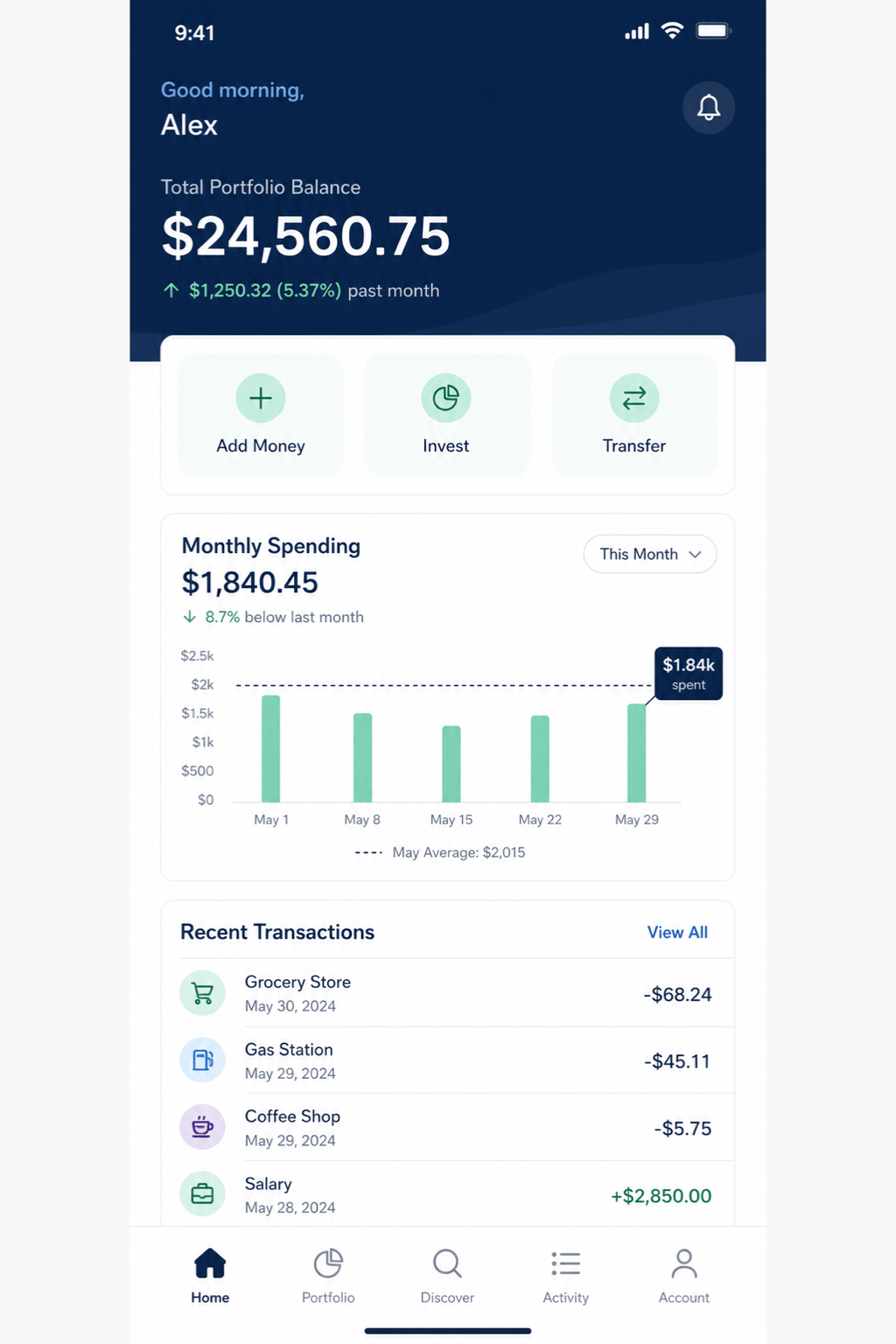 AI finance app screen