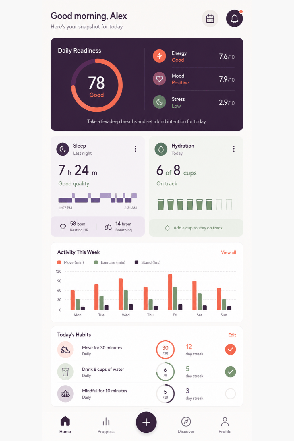 AI wellness app screen