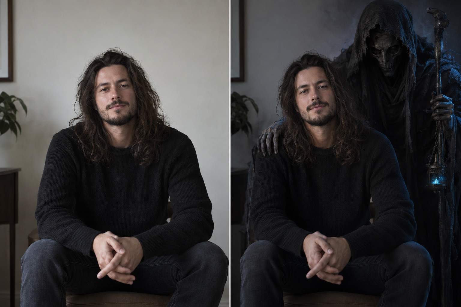 Gothic shinigami portrait before and after