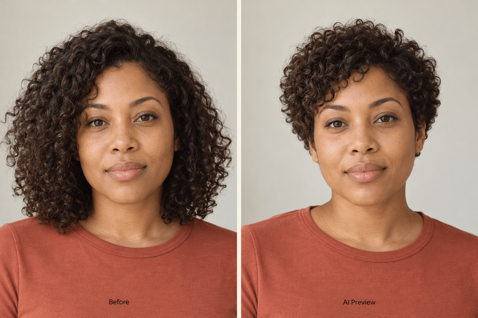 Curly short hair before and after