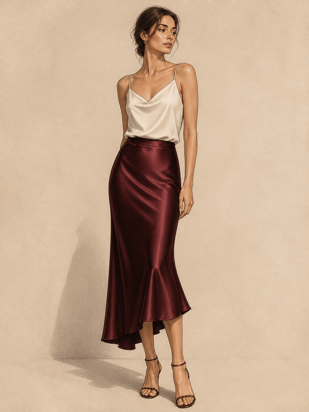 AI satin midi skirt design