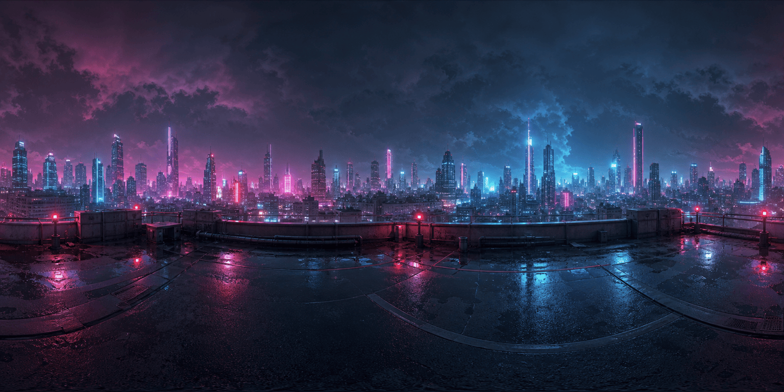 AI cyberpunk skybox panorama