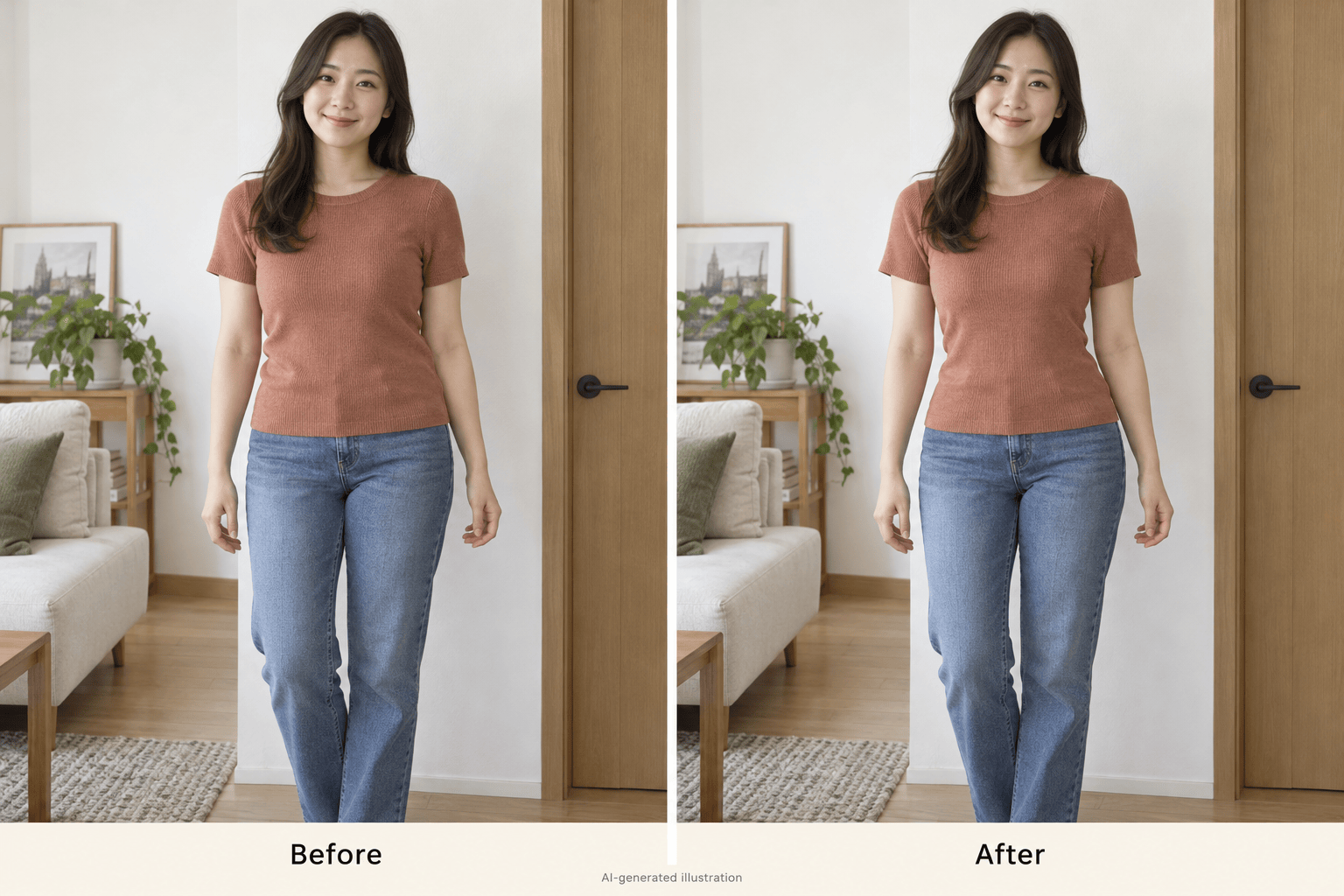 AI body slimmer casual portrait comparison
