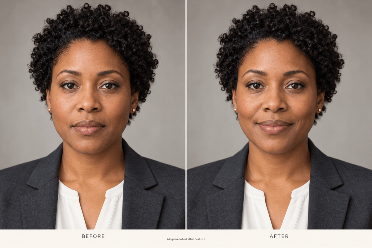 AI smile edit for a professional headshot