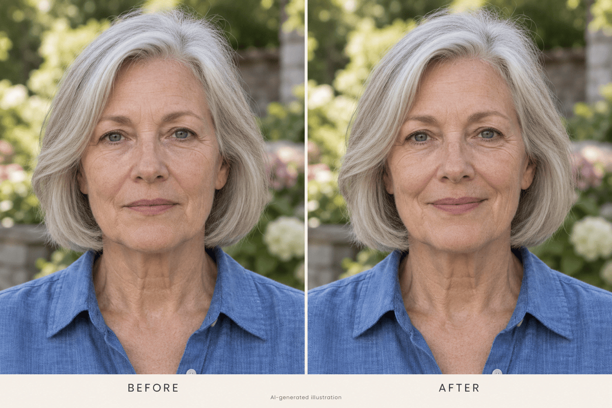 Gentle AI smile on an older portrait