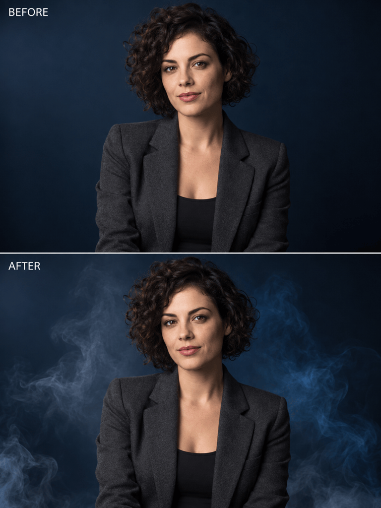 Portrait smoke effect before and after