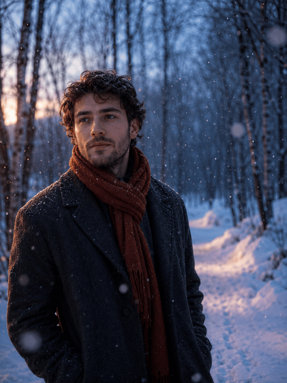 AI snow background portrait