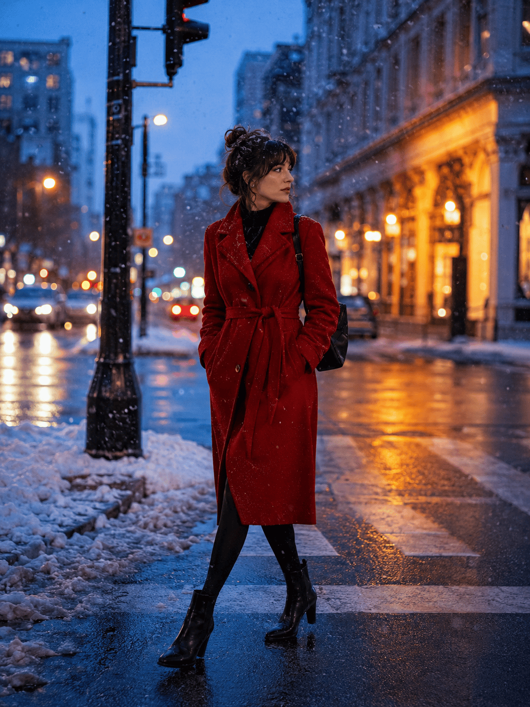 Cinematic snowy city background
