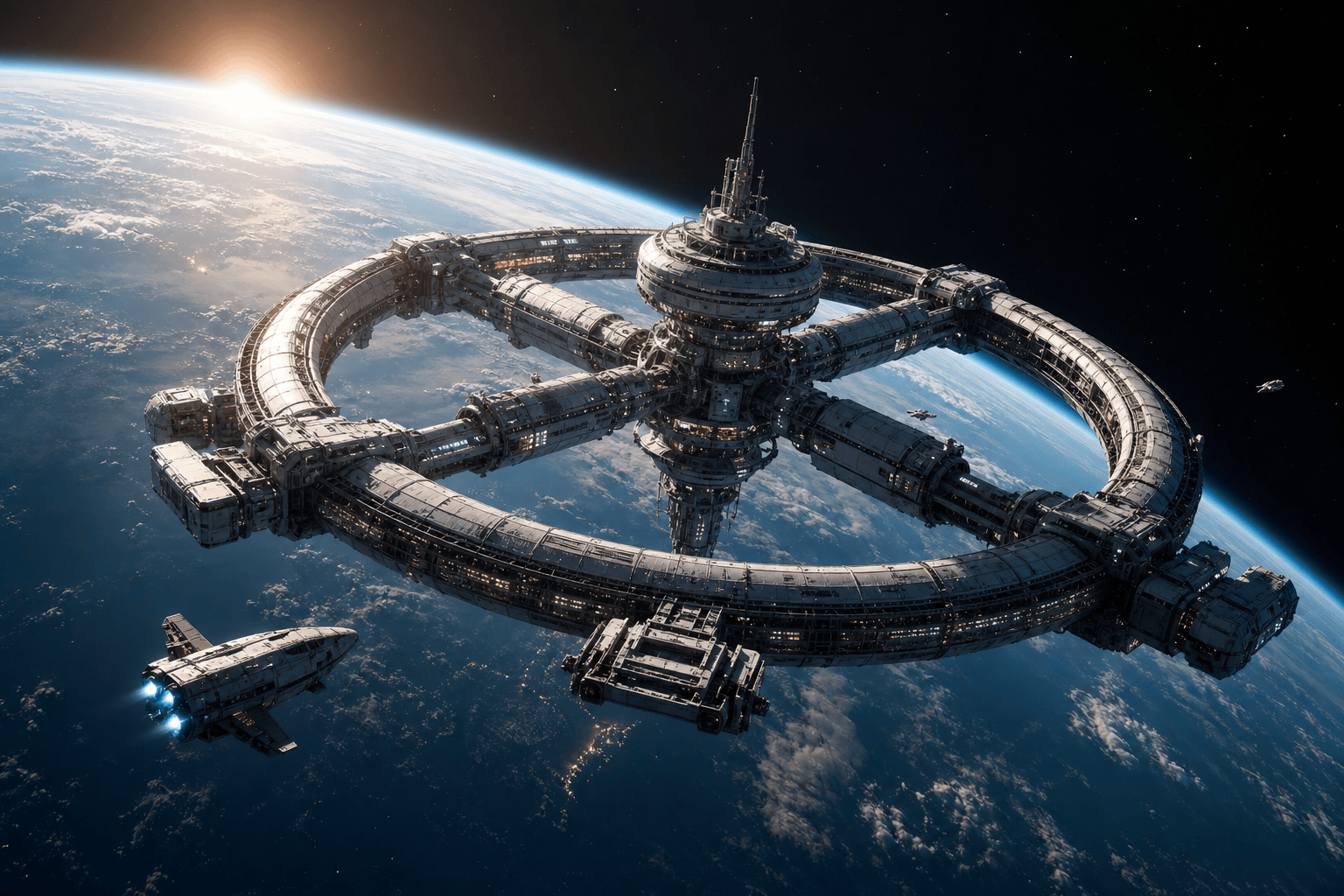 AI orbital ring station scene