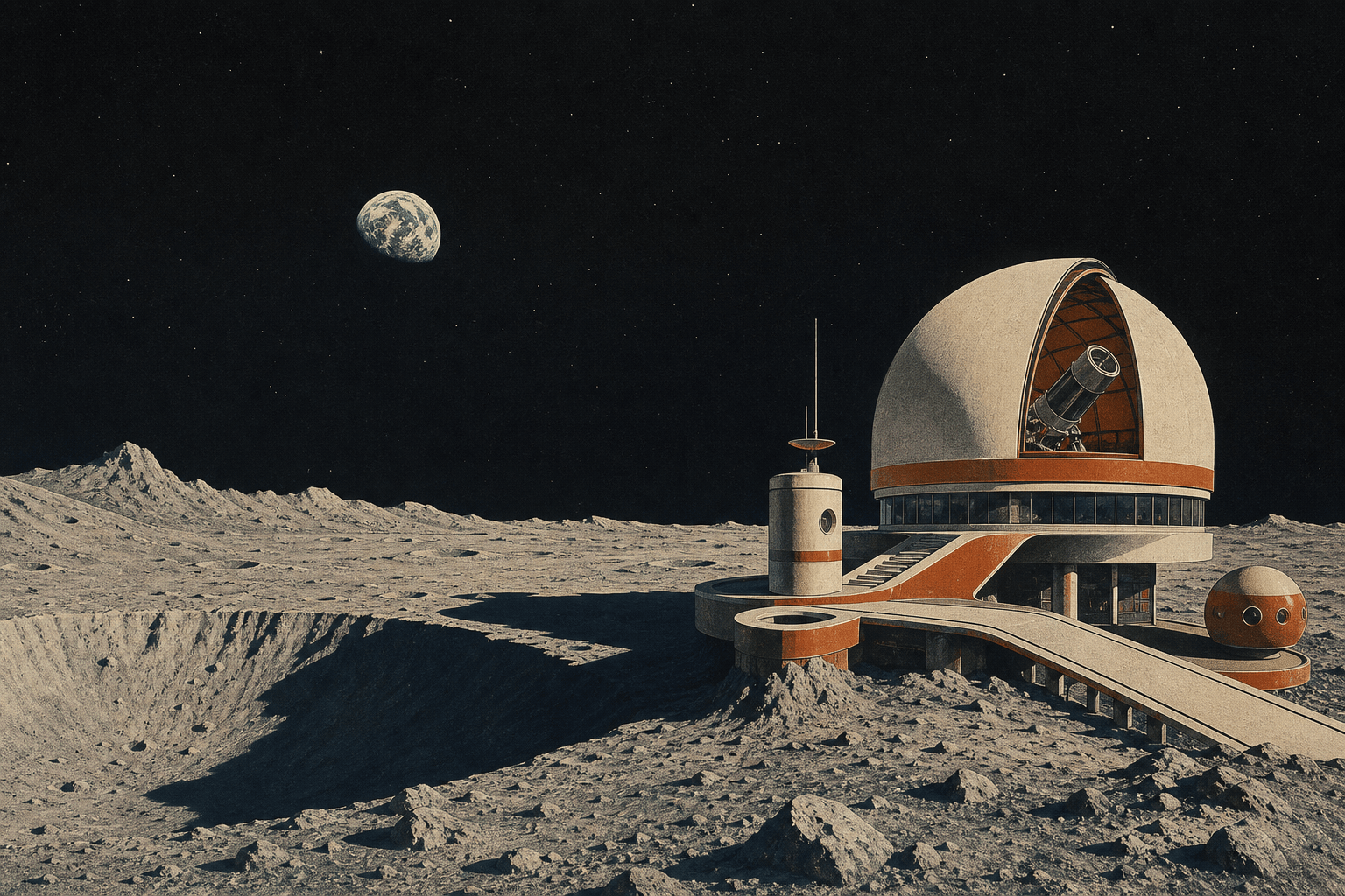 AI retro lunar observatory art