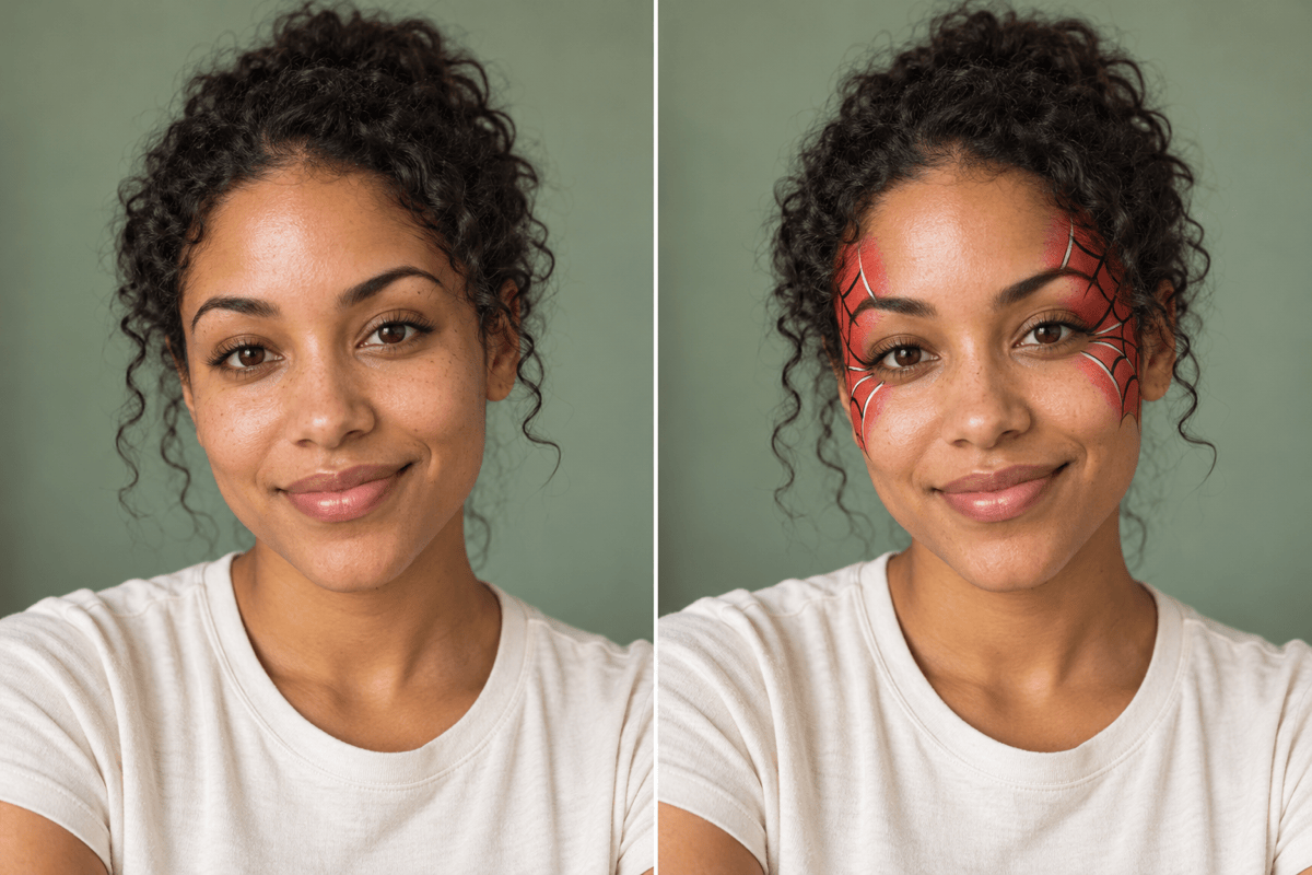 Spider-Man face paint before and after