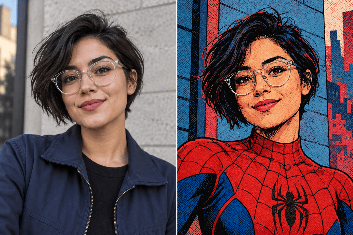 Spider-Verse portrait before and after