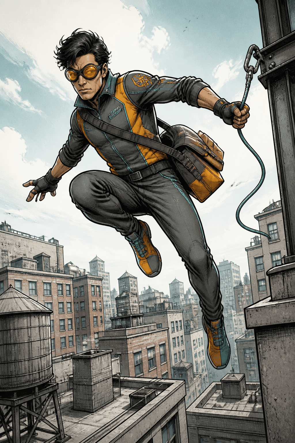 Original spider inspired rooftop courier hero