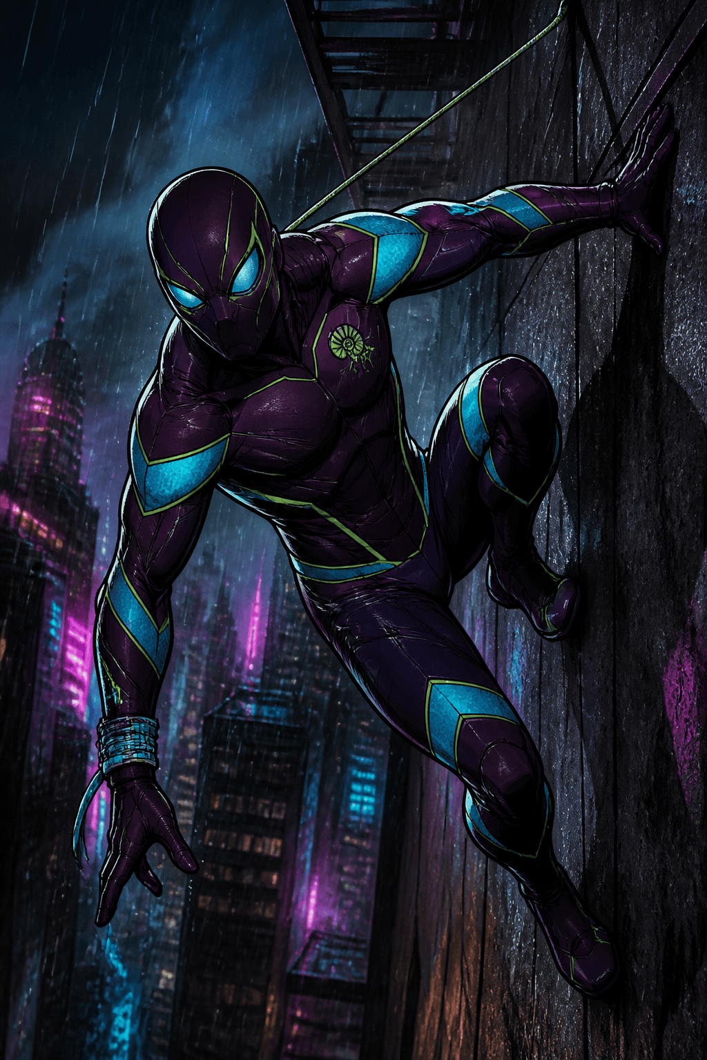 Original neon rain spider superhero