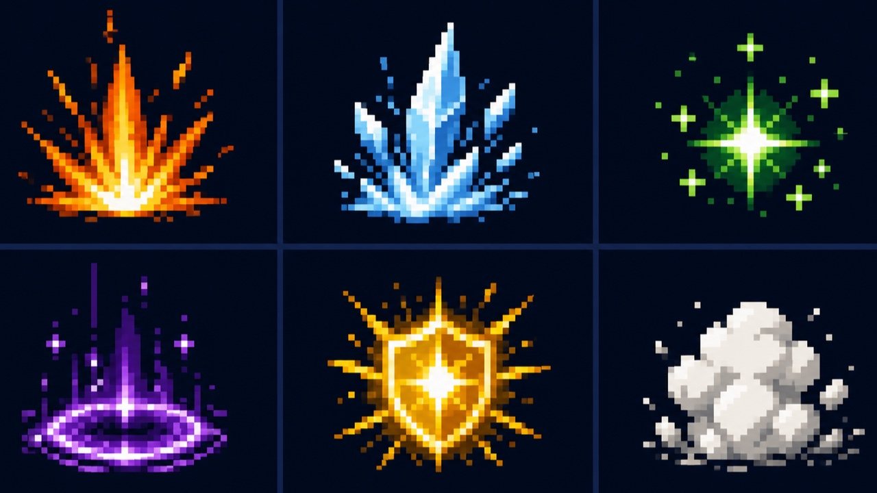 Pixel art magic effect sprites