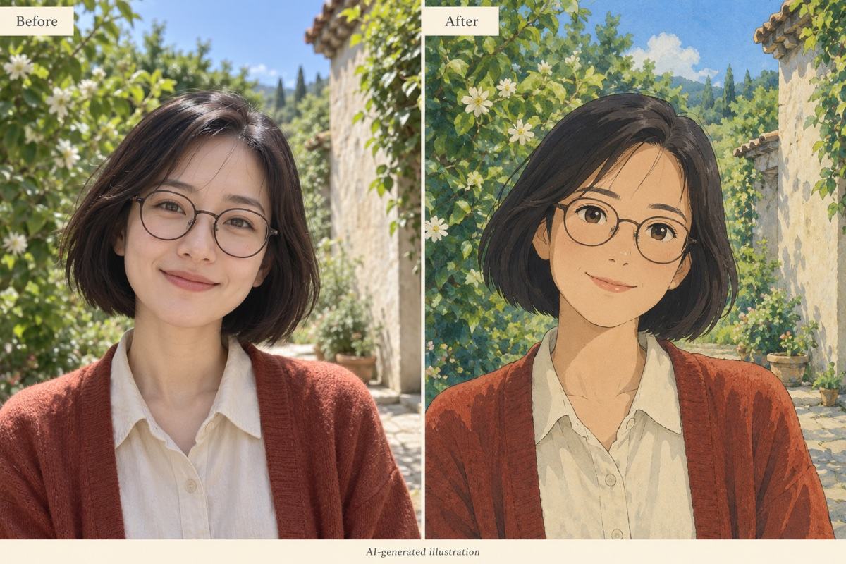 Ghibli portrait before and after