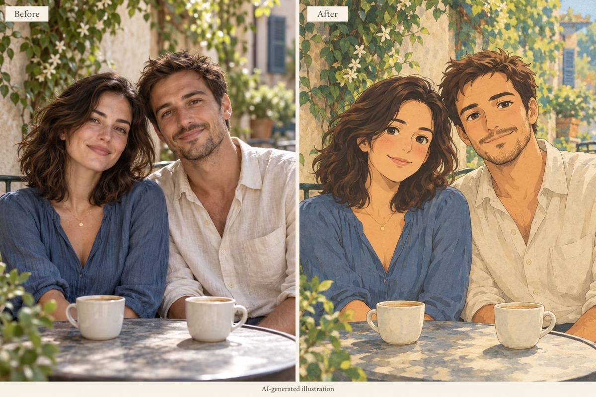 Ghibli couple photo before and after