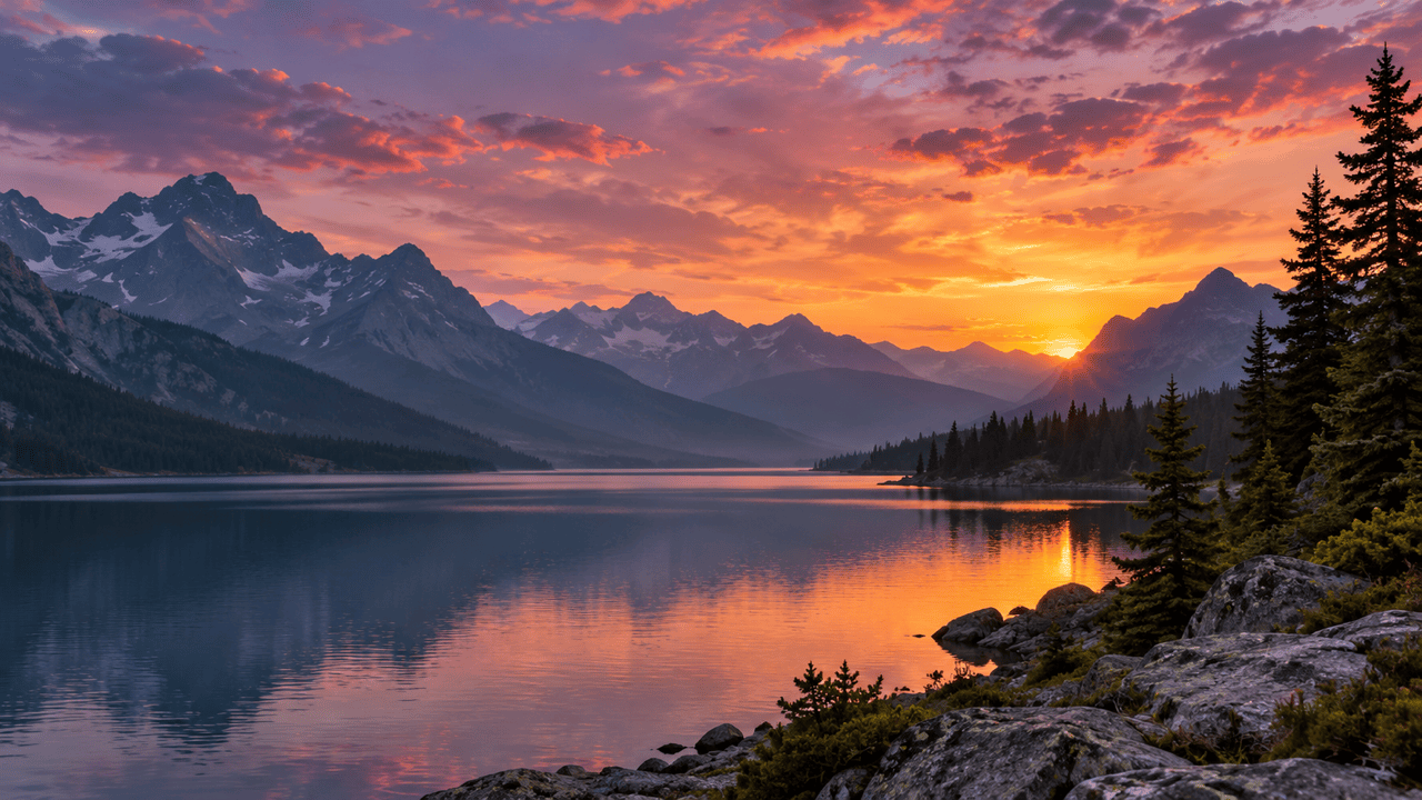 AI mountain sunset over a lake