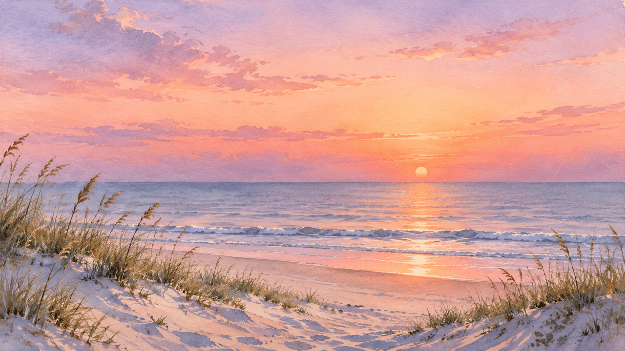 AI pastel sunset coastal background