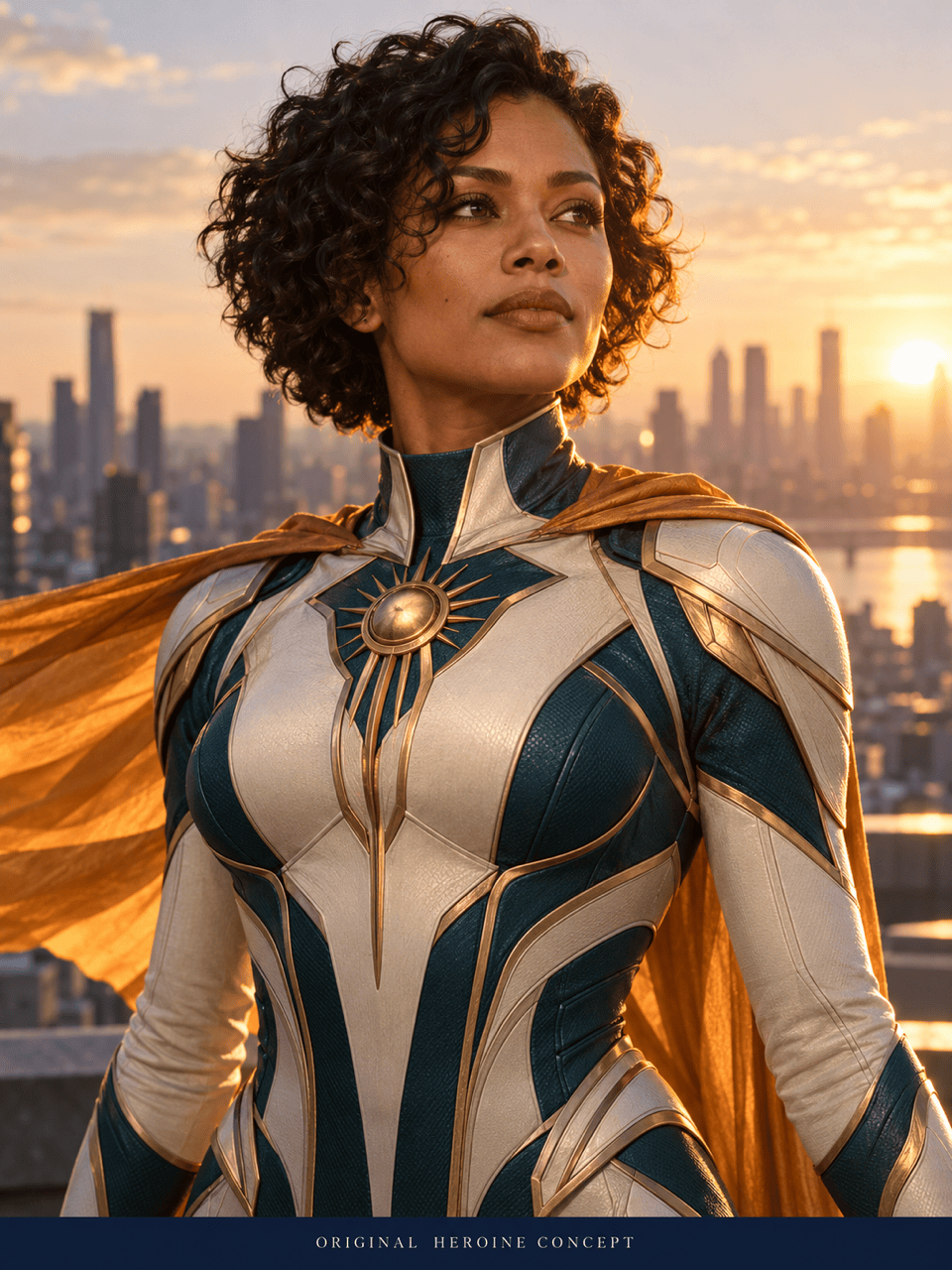 Original superheroine rooftop portrait
