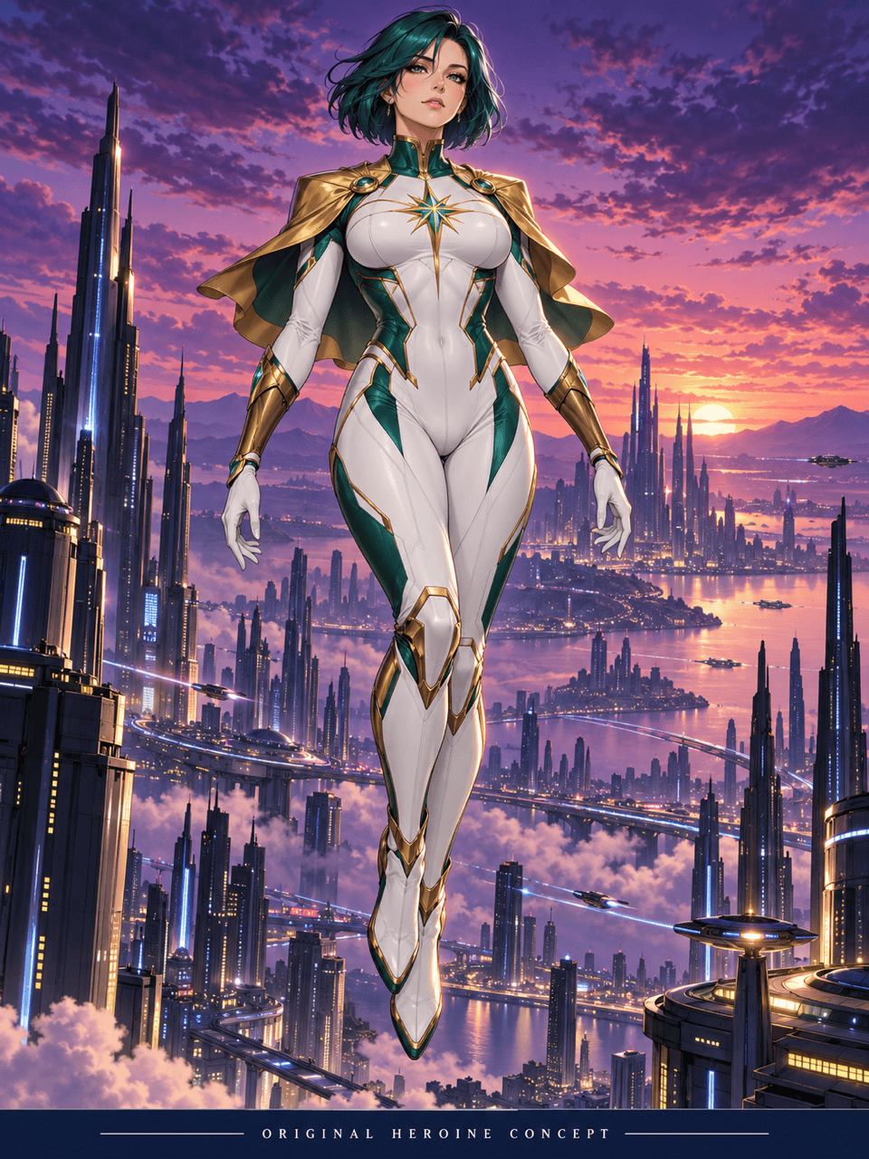 Original anime heroine above city