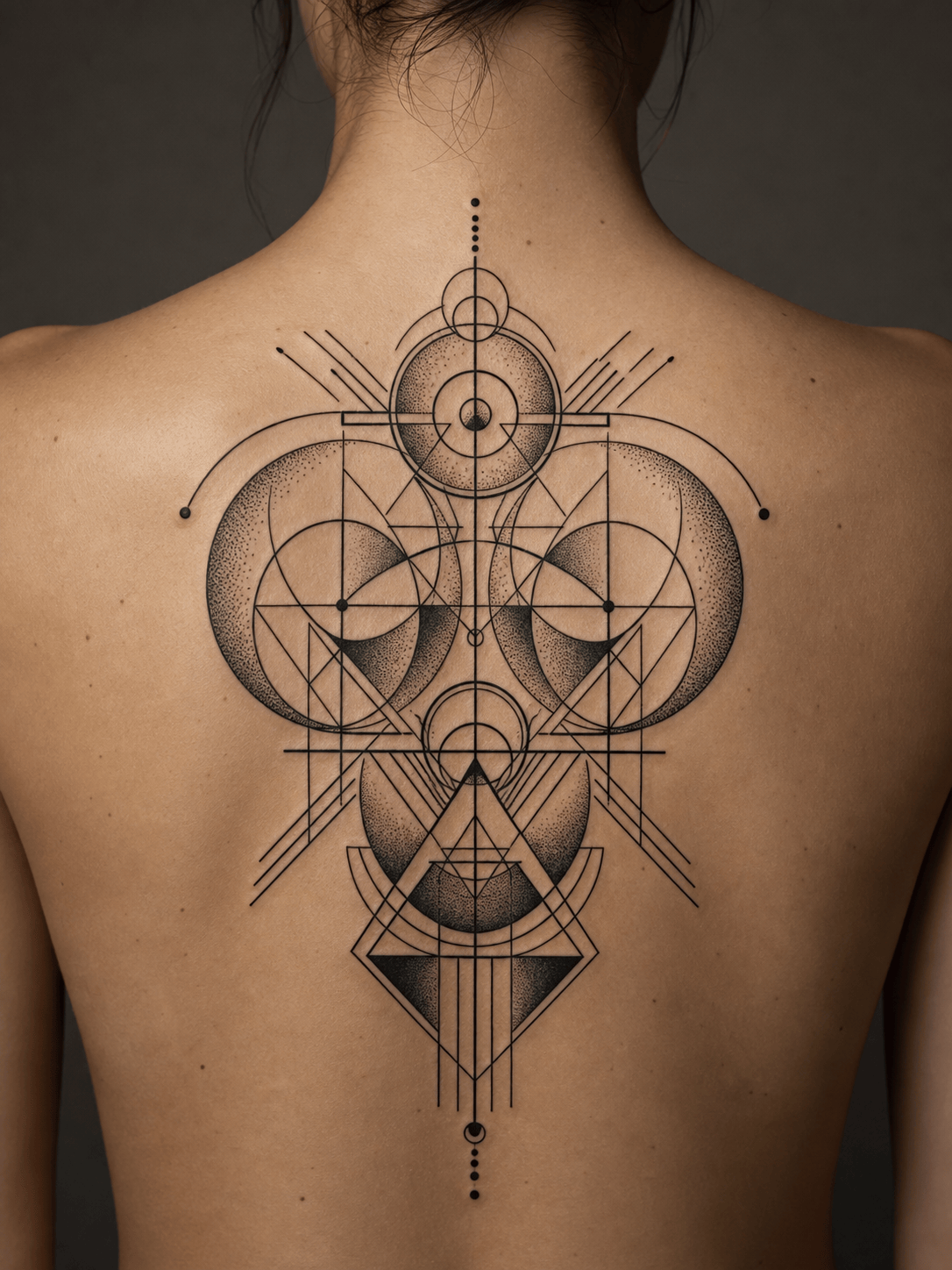 AI geometric back tattoo